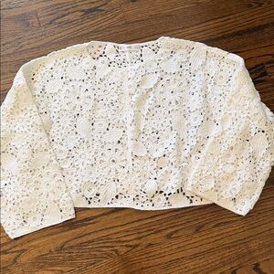 Mango White Crochet  cotton sweater